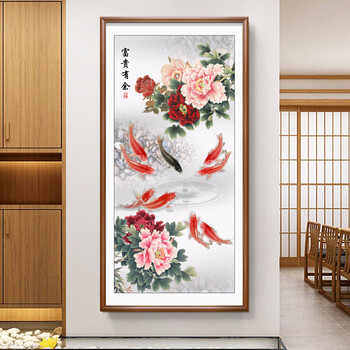 玄关画招财走廊尽头装饰画过道竖版寓意挂画玄幻中式客厅风水画聚财