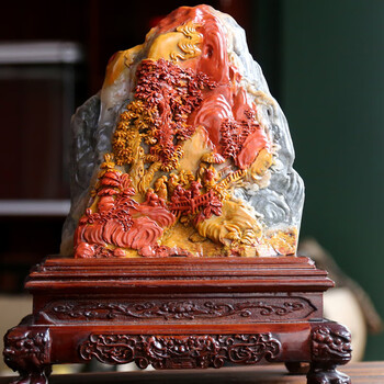 湘崎雀福建寿山石步步高升摆件家居禅意山水百搭书房桌面摆放石雕工艺