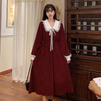 【女装新款】2021年长袖连衣裙女装秋季新款法式过膝长裙收腰显瘦气质裙子 黑色 M 100-110斤