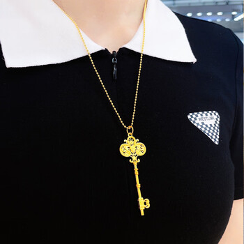 玉相伴古法金钥匙吊坠黄金珠珠项链女999足金毛衣链长款复古风2023