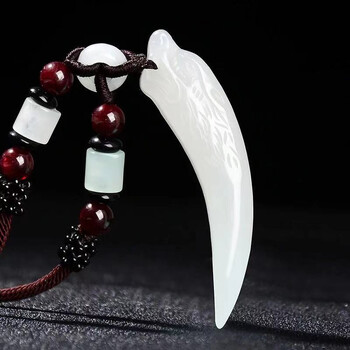 碧玉辰和田玉霸气狼牙龙牙吊坠男款女款情侣款复古潮流时尚玉石挂件项链  翡翠石榴石+狼牙