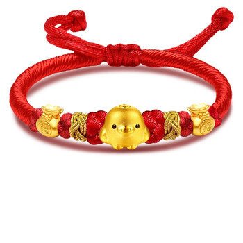 相思结小鸡金鸡黄金转运珠红绳手链女999足金生肖鸡编织本命年手 c款