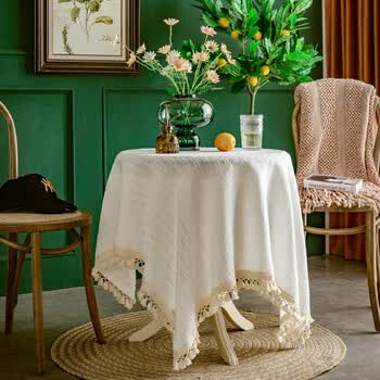 桌布棉麻提花北欧法式小清新轻奢流苏花边米白圆桌布客厅茶几布定制斑哲米白布丁格160x160cm 图片价格品牌报价 京东