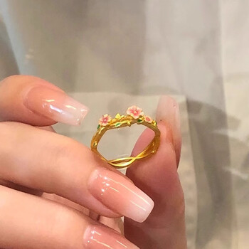 恋思潮足金999桃花戒指女2023新款简约时尚黄金戒子指环生日送女友