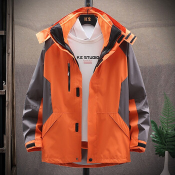 秋冬季冲锋衣三合一可拆卸两件套潮牌加绒加厚登山服外套橙色男2xl