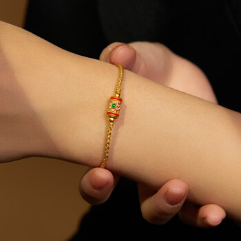 炎氏古法黄金情侣转运珠编绳手链好事连连足金珐琅小金鱼本命年手串