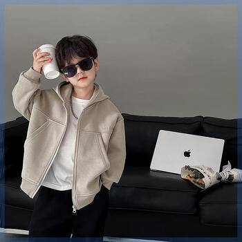 晴尚兰男童外套春秋款2024新款儿童春装休闲帽衫运动拉链卫衣开衫春季