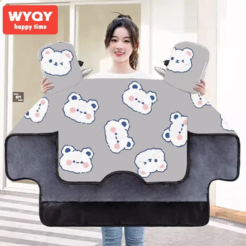 物也奇语电动车挡风被冬季加厚电瓶摩托车罩防水遮风男女士骑行保暖护腿膝 灰底淘气熊+加宽侧翼