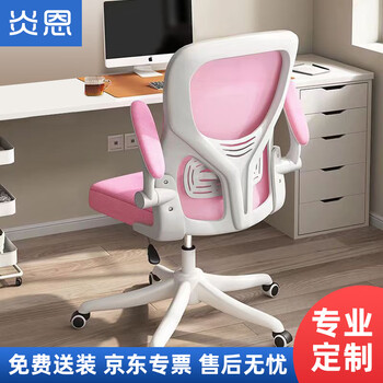 炎恩人体工学电脑椅办公椅海绵坐垫带滑轮学生家用靠背椅 白框粉网