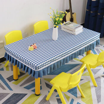 幼儿园桌布套布艺格子防滑防水防油茶几罩长方形小学生桌罩桌布印花ab