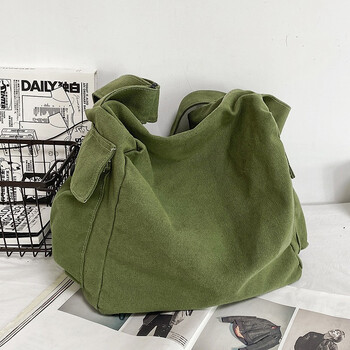 帆布包单肩斜挎包男帆布大容量日系慵懒风包包小众休闲布袋包女潮绿色