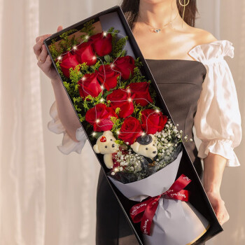爱花居鲜花速递七夕情人节红玫瑰花束礼物表白求婚送女友老婆同城配送 礼盒款—11朵玫瑰|T78