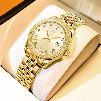 chalaelchalael气质轻奢女士手表镶钻女表全金色