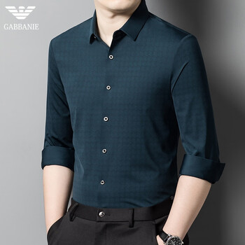 奇阿玛尼亚格子衬衫男长袖秋季新款商务休闲中年男装品牌衬衣薄绿色