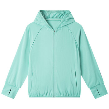 安奈儿儿童男女童防晒衣2023年夏季连帽长袖印花上衣 清水绿 130