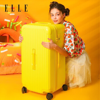 ELLE经典时尚行李箱拉杆箱防刮万向轮女士TSA密码箱大容量运动旅行箱 柠檬黄 31英寸 需托运