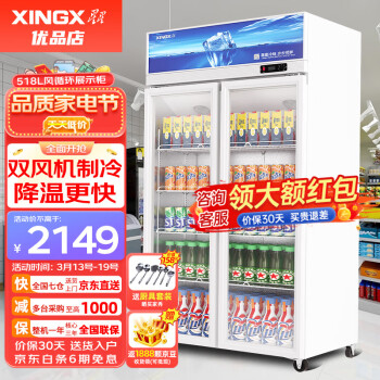 星星（XINGX）双门饮料展示柜立式冷藏冰柜 商用冰箱双门保鲜柜冷柜 风直冷超市饮料陈列柜 518升风机循环制冷 LSC-518Y