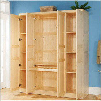 孰淳实木大衣柜2米四门松衣橱带裤架木质环保经济型150宽55深195高清