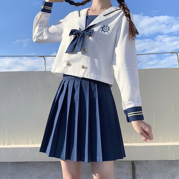 日系正统软妹制服裙名古屋襟三本中间服 航海少女长袖一套 s