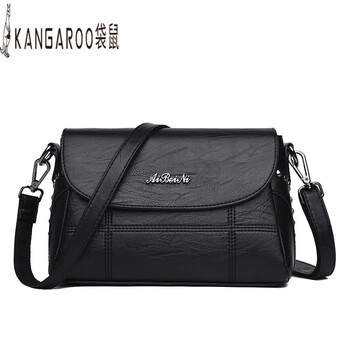 袋鼠（KANGAROO）中年女包2023新款时尚百搭妈妈包单肩斜挎包软牛皮背包送妈妈 黑色