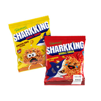 啪啪通papatonk鲨鱼面印尼进口休闲零食追剧方便面网红解馋大袋装干脆面 鲨鱼干脆面(烧烤+香辣鸡肉味)  共4小包