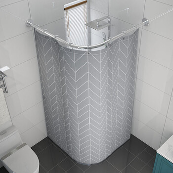 一卷绣沐浴帘套装免打孔洗澡弧形杆卫生间挂帘子浴室淋浴房隔断帘防水