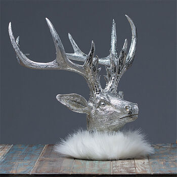 鹿头摆件工艺品鹿角客厅居饰品办公室桌面摆银色383337cm