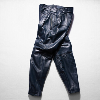 娅02式冬季飞行员皮夹克男机车飞行服加肥加大码山羊定制款 蓝色皮裤