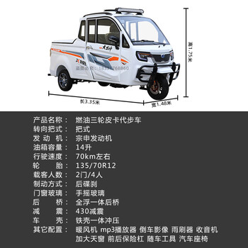 tema全封闭燃油三轮摩托车汽油发动机可上牌皮卡家用代步大力神三轮车