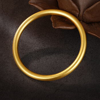 黄金手镯实心足金9999古法传承金手镯女款素圈手环光圈闭口半实心金