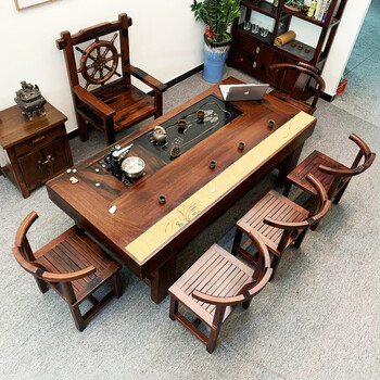 老船木茶桌椅组合全实木办公室泡茶台家用功夫大茶几茶具套装一体 3.