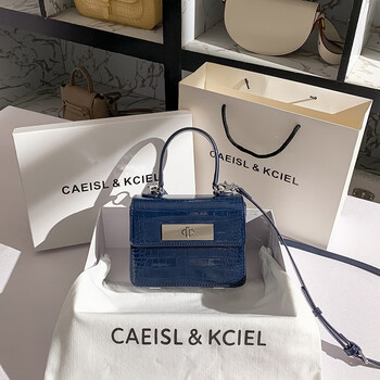 CAEISL & KCIEL官网小&ck2023新款女包小众原创设计感鳄鱼纹手提盒子小方包 蓝色 专柜品质