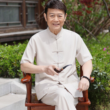 太极服男士夏季 唐装男爸爸夏装60岁70中老年人爷爷夏天桑蚕丝中国风