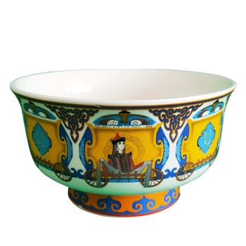 尼尔欣 蒙古奶茶碗 内蒙古民族瓷碗蒙古奶茶碗蒙语五畜八宝高脚碗蒙