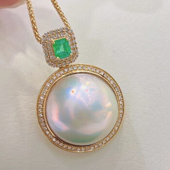 pearlboat 马贝珍珠吊坠 海水珍珠项链18k金镶嵌钻石锁骨链送女友送