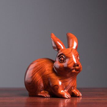 仙松品花梨木雕兔子摆件 纯木制生肖兔工艺实木玉兔桌面摆件生日礼物 花梨木兔子一对 长20厘米