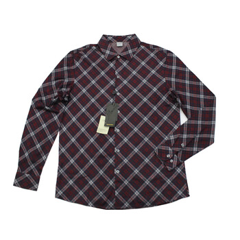 啪吡熊一线修身板宾度男士秋装长袖针织t恤衫斜格子酒红色大格1701054