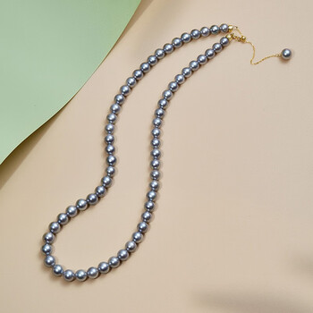 meluxe 18k金akoya灰海水珍珠项链铂金灰色串珠项链 生日礼物 【5.