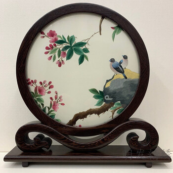 苏绣双面绣屏风纯手工制作苏绣刺绣纯手工成品如意架小型鸡翅木台屏