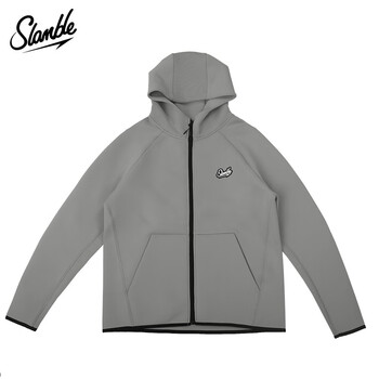 SLAMBLE秋季新款空气层连帽拉链卫衣男帽衫休闲运动百搭上衣外套 鼠灰 XL