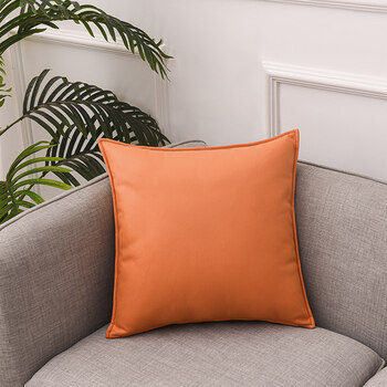 凝余芝华士皮沙发抱枕爱马仕橙色靠枕轻奢科技布客厅仿真皮芯靠垫套腰