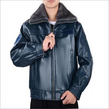 02飞行服羊皮夹克皮衣保暖山羊皮秋冬骑行翻领休闲航空水貂毛定制款