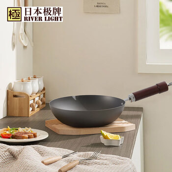 RIVER LIGHT日本极牌进口熟铁炒锅健康无涂层铁锅24cm明火通用不易锈炒菜锅