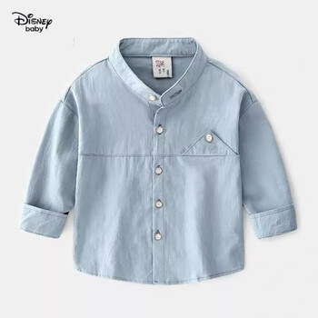 迪士尼宝宝衬衫男童衬衫长袖纯棉春秋衬衣小童儿童纯色上衣男女童衬衫