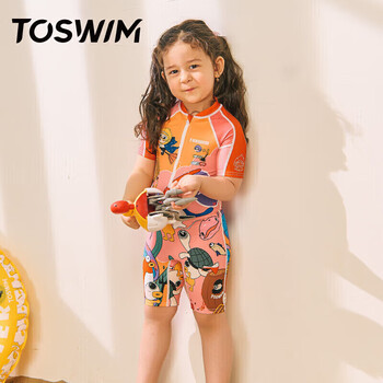 TOSWIM拓胜儿童泳衣 连体男童泳裤 女童速干防晒泳装 沙滩亲肤宝宝游泳裤 梦境游戏  140