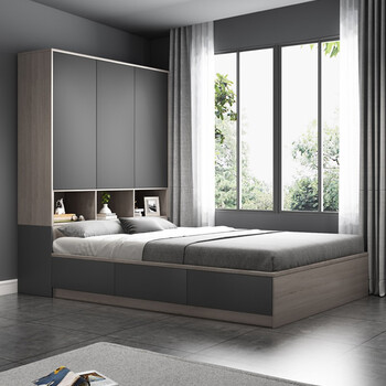 宜森缘【咨询返3%】床 榻榻米床小户型衣柜床 床柜一体床1.2m高箱储物床 储物床（灰橡/白蜡）+立柜+顶柜 1350*1900