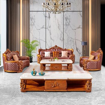 保菲特乌金木欧式豪华真皮大客厅家具实木色雕花别墅123组合沙发沙发