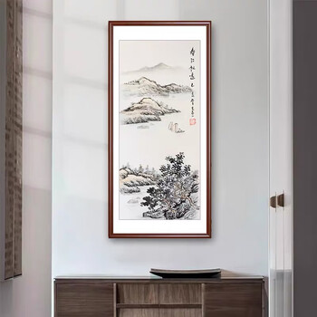 进门玄关山水画水墨画国画竖条屏现代中式客厅沙发背景墙靠山纯手春江