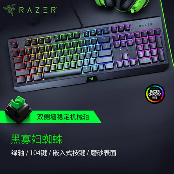 雷蛇 Razer 黑寡妇蜘蛛2019款 机械键盘 有线键盘 游戏键盘 104键 RGB 电竞 绿轴