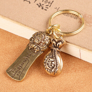迈多罗复古黄铜钥匙扣纯铜手工貔貅护身符招财汽车钥匙链包包挂件小